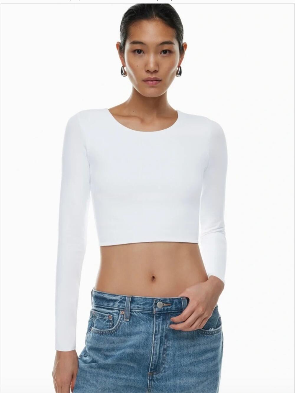 Babaton Contour Crop Crewneck Long Sleeve Women's Large White NWT